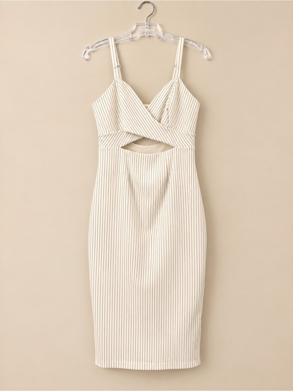 Express Cutout Pinstripe Midi Dress Ivory Black Size 10 NWOT